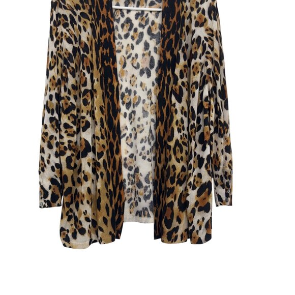 Chicos SZ 2 Leopard Print Open Front Cardigan Sweater Womens Size L 3/4 Sleeve - Picture 10 of 11